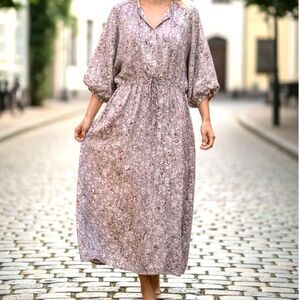 Christy Dawn Mauve Floral Print Maxi Dress Romantic Garden Party Size Small